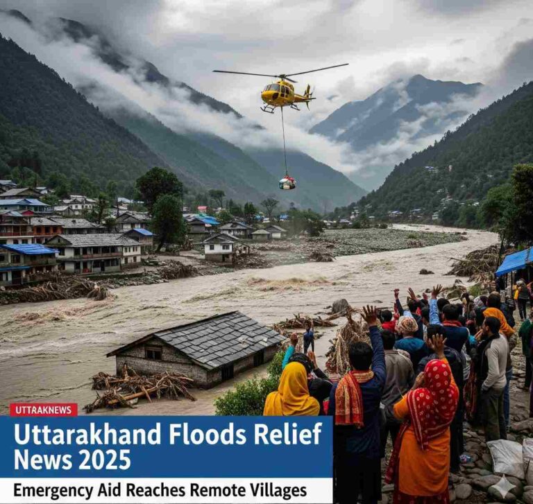 Rescue teams helping people during Uttarakhand floods 2025.