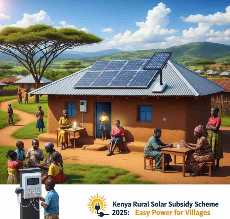Solar panels installed in a rural Kenya village under Kenya Rural Solar Subsidy Scheme 2025